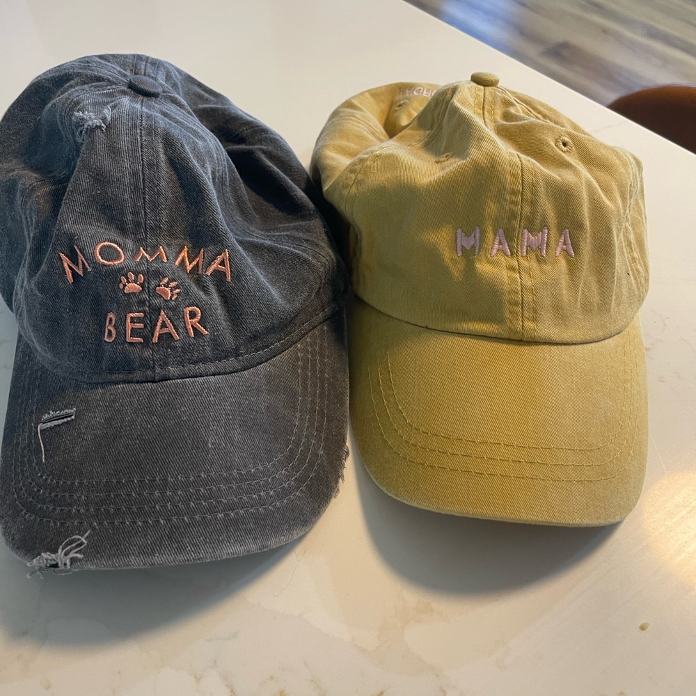 Gray and Yellow 'Momma Bear' and 'Mama' Hats